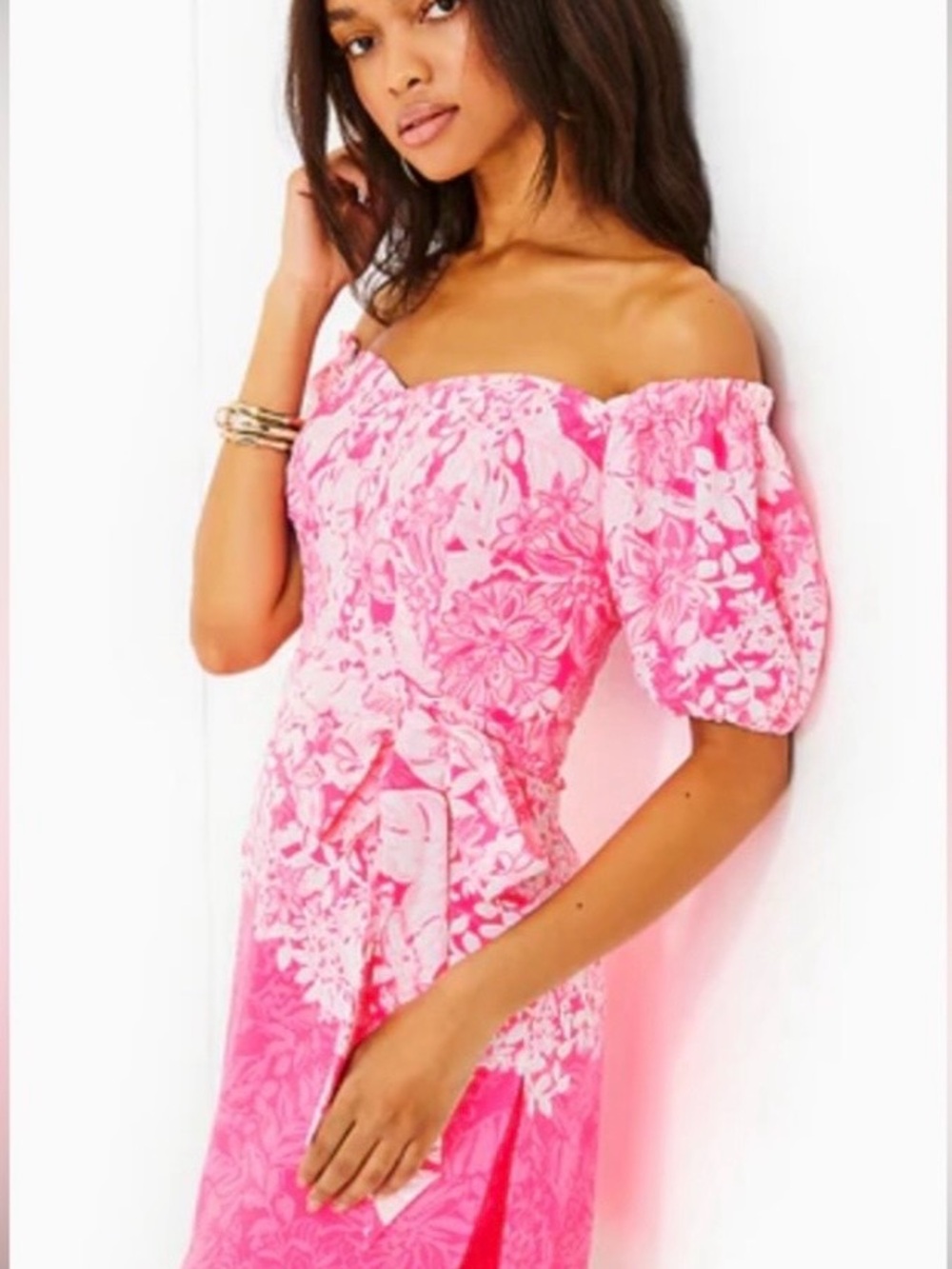 Lilly Pulitzer Winona off shoulder romper - Coral Pink Floral